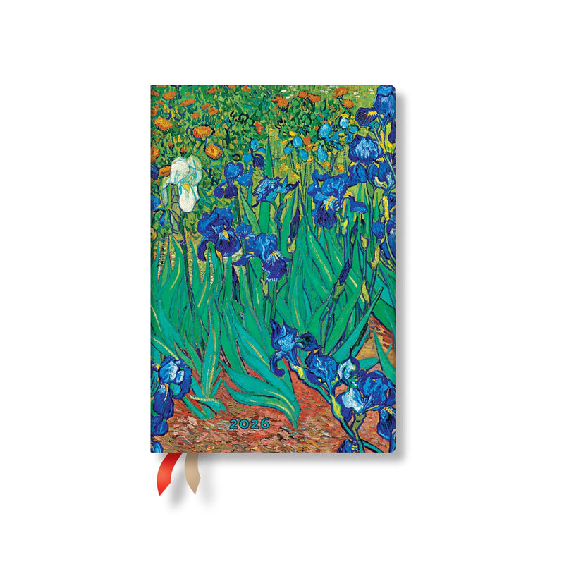 Paperblanks | 2026 Van Gogh's Irises | Van Gogh's Irises | 12-Month Planner | Mini | Horizontal | Elastic Band | 160 Pg | 100 GSM