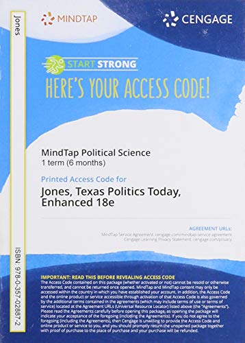MindTap for Jones/Maxwell/Crain/Davis/Wlezien/Flores' Texas Politics Today, Enhanced, 1 term Printed Access Card