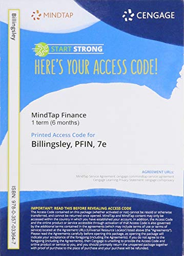 MindTap for Billingsley/Gitman/Joenck's PFIN, 1 term Printed Access Card