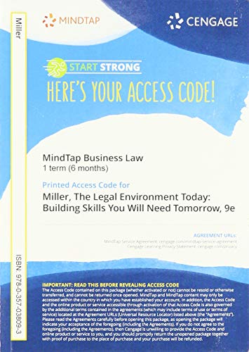 MindTap for Miller/Cross's The Legal Environment Today, 1 term Printed Access Card