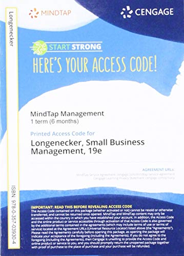 MindTap for Longenecker/Petty/Palich/Hoy's Small Business Management: Launching & Growing Entrepreneurial Ventures, 1 term Printed Access Card
