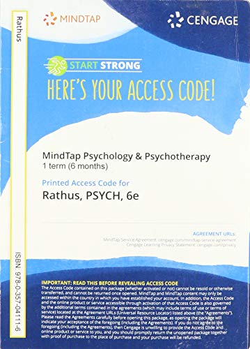 MindTapV2.0 for Rathus' PSYCH, 1 term Printed Access Card