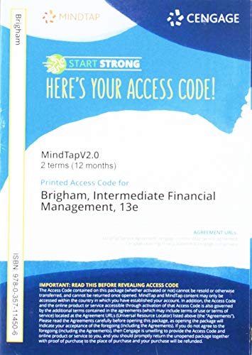 MindTapV2.0 Finance, 2 terms (12 months) Printed Access Card for Brigham/Daves' Intermediate Financial Management