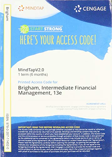 MindTapV2.0 Finance, 1 term (6 months) Printed Access Card for Brigham/Daves' Intermediate Financial Management