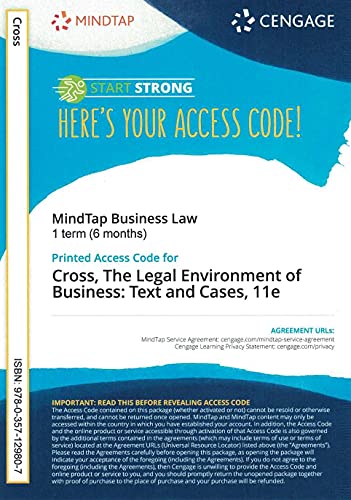 MindTap for Cross/Miller's The Legal Environment of Business: Text and Cases, 1 term Printed Access Card