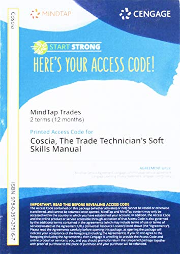 MindTap for Coscia's The Trade Technician's Soft Skills Manual, 2 terms Printed Access Card