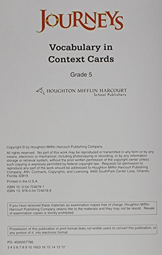 Journeys Vocabulary In Context Cards Grade 5