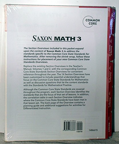 Saxon Math 3 Common Core Teacher's Manual Tabs Set