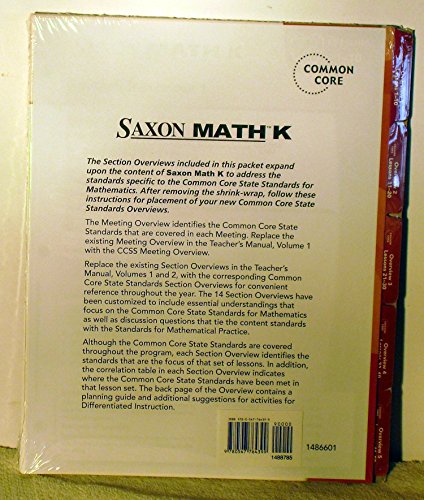 Saxon Math K Common Core Teacher's Manual Tabs Set