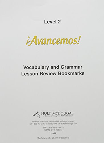 McDougal Littell Ã­Avancemos! Lesson Review Bookmarks