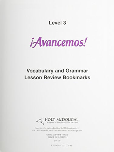 McDougal Littell Ã­Avancemos! Lesson Review Bookmarks
