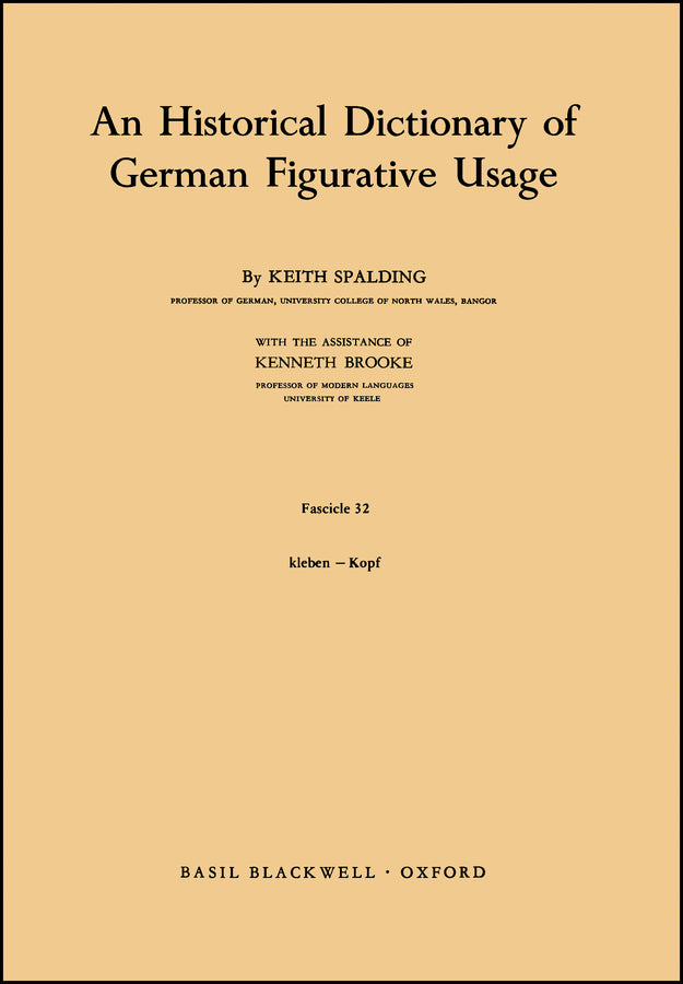 An Historical Dictionary of German Figurative Usage, Fascicle 32