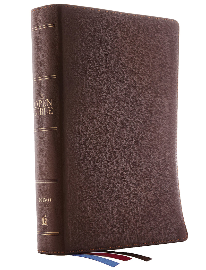 The  NIV, Open Bible, Genuine Leather, Brown, Red Letter, Comfort Print: Complete Reference System