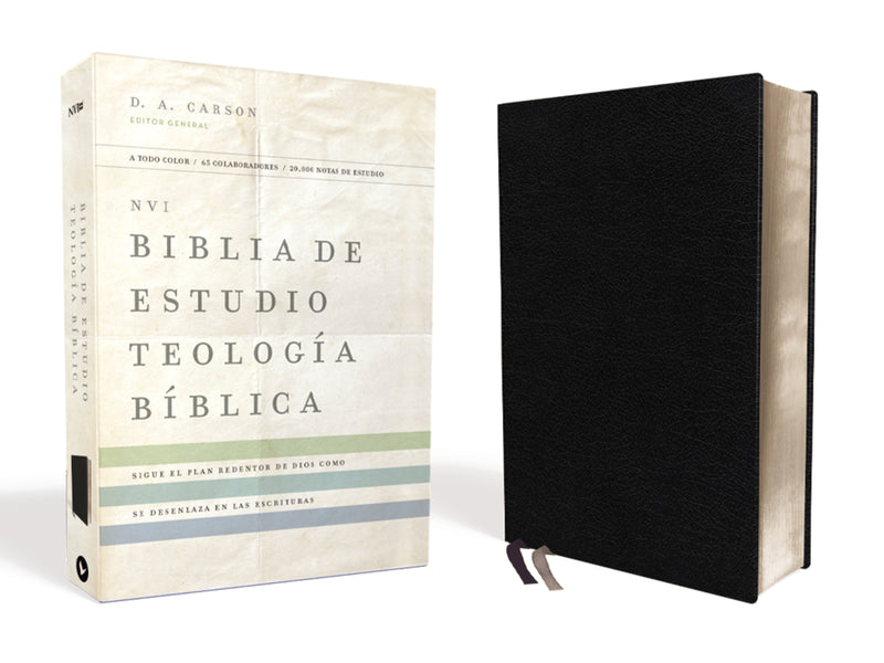NVI, Biblia de Estudio Teología Bíblica, Interior a cuatro colores, Piel reciclada, Negro: Sigue el plan redentor de Dios como se desenlaza en las Escrituras
