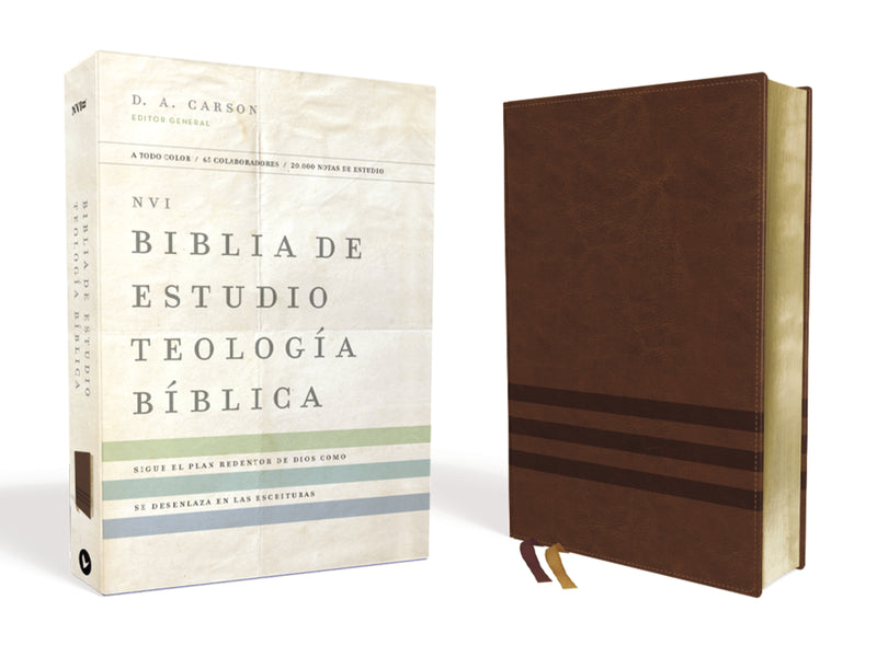 NVI, Biblia de Estudio Teología Bíblica,  Interior a cuatro colores, Leathersoft, Café: Sigue el plan redentor de Dios como se desenlaza en las Escrituras