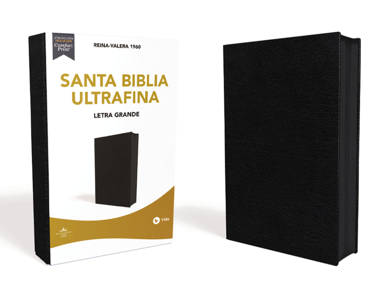 RVR60, Santa Biblia, Letra Grande, Piel Fabricada, Negro, con Cierre, Palabras de Jesus en Rojo, Comfort Print