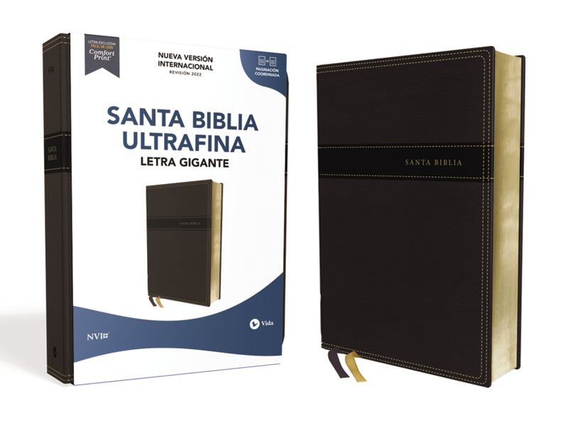 NVI, Santa Biblia, Revisión 2022, Ultrafina,  Letra Gigante, Leathersoft, Negro, Palabras de Jesús en Rojo, Comfort Print