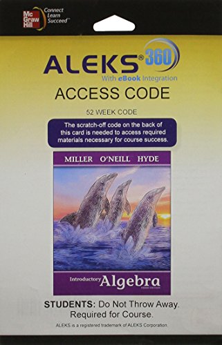 Aleks 360 Access Card 52 Weeks For Introductory Algebra 3e