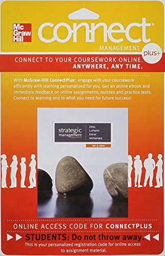 Connect 1 Semester Access Code Card For Dess Strategic Management Text & Cases 7e