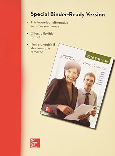 Loose Leaf For Mcgraw Hills Essentials Of Federal Taxation 2016 Edition 7e