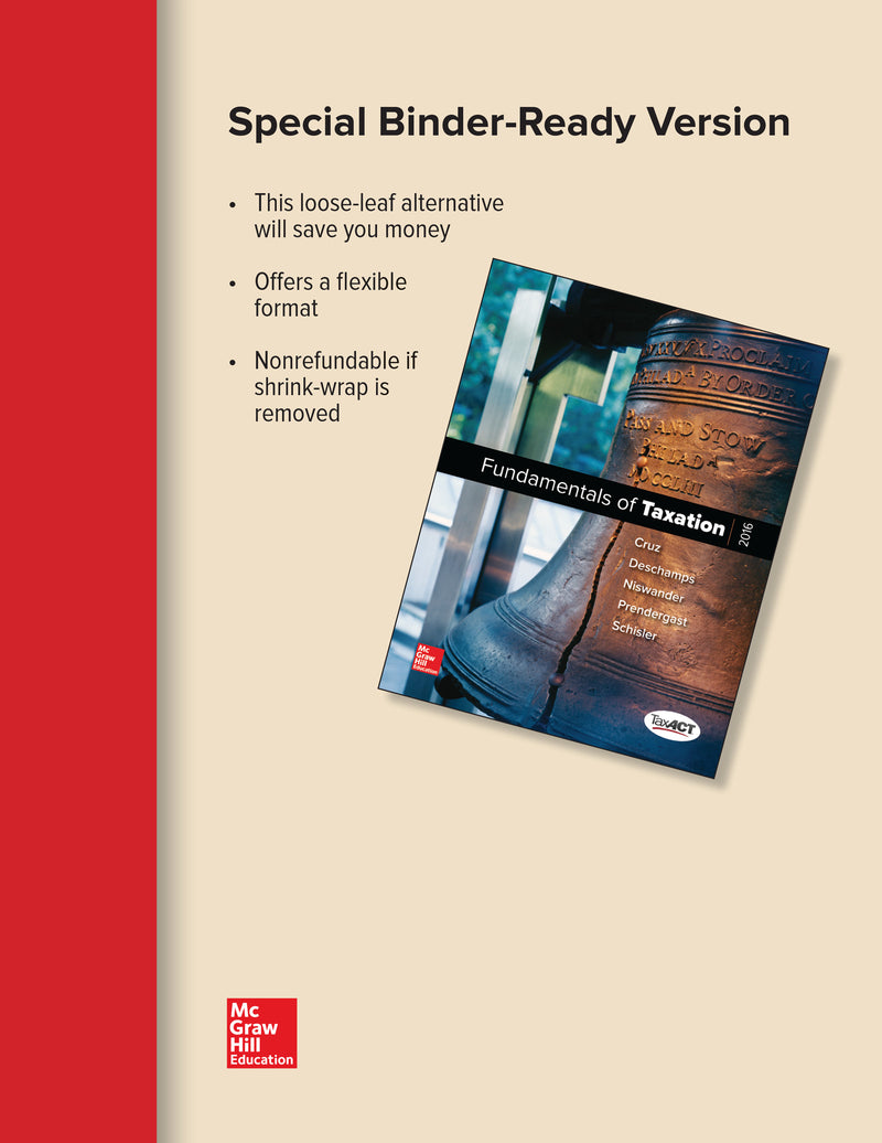 Loose Leaf For Fundamentals Of Taxation 2016 Edition With Taxact Cd Rom 9e