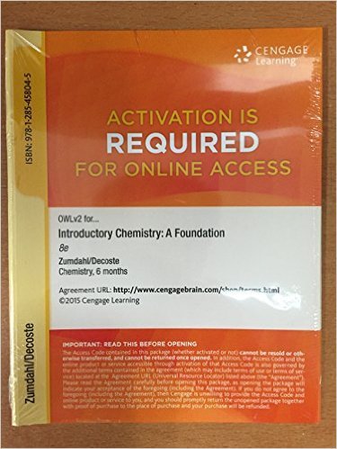 OWLv2, 1 term (6 months) Printed Access Card for Zumdahl/DeCoste's Introductory Chemistry: A Foundation, 8th