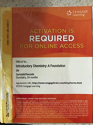 OWLv2 with MindTap 24-Months Printed Access Card for Zumdahl/DeCoste's Introductory Chemistry: A Foundation, 8th