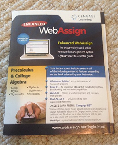 WebAssign for Pre-Calculus & College Algebra, Single-Term Printed Access Card