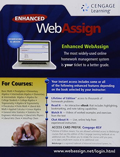 WebAssign for Calculus, Physics, Chemistry, Single-Term Courses Printed Access Card