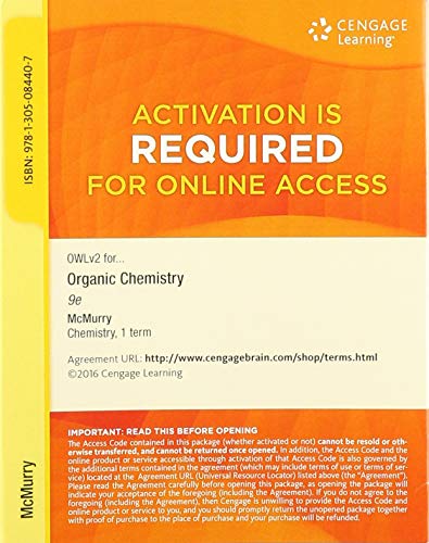 OWLv2, 1 term (6 months) Printed Access Card for McMurry's Organic Chemistry, 9th
