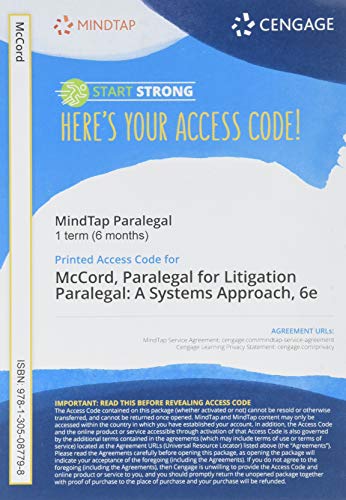 MindTap Paralegal, 1 term (6 months) Printed Access Card for McCord/Tepperâ€™s The Litigation Paralegal: A Systems Approach, 6th
