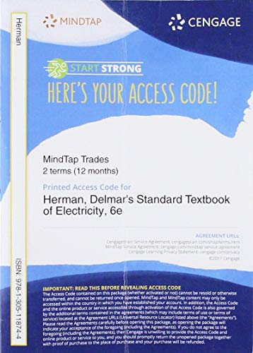 MindTap Electrical, 2 terms (12 months) Printed Access Card for Delmar's Standard Textbook of Electricity, 6th