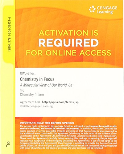 OWLv2 6-Month Printed Access Card for Tro's Chemistry in Focus: A Molecular View of Our World, 6th