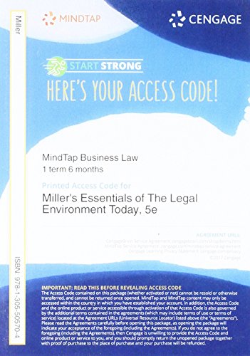 MindTap Business Law, 1 term (6 months) Printed Access Card for Millerâ€™s Advantage Book: Essentials of the Legal Environment Today, 5th