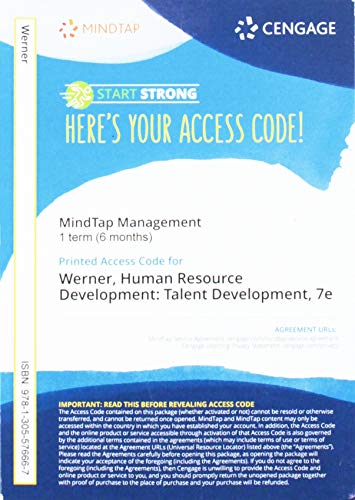MindTap Management, 1 term (6 months) Printed Access Card for Werner's Human Resource Development: Talent Development