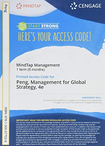 MindTap Management, 1 term (6 months) Printed Access Card for Peng's Global Strategy, 4th