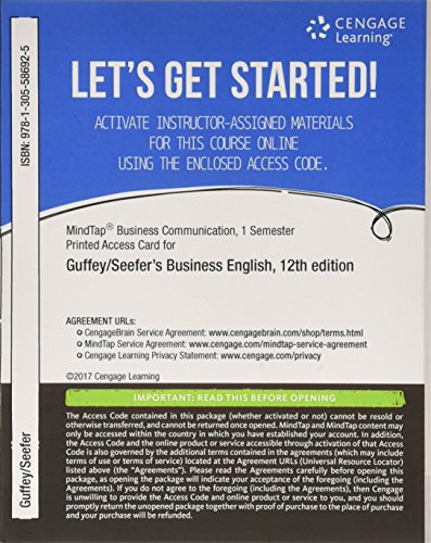 MindTap for Guffey/Seefer's Business English, 1 term Printed Access Card