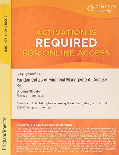 CengageNOW, 1 term Printed Access Card for Brigham/Houston's Fundamentals of Financial Management, Concise Edition, 9th