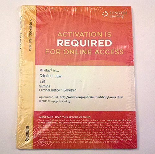 MindTap Criminal Justice, 1 term (6 months) Printed Access Card for Samaha's Criminal Law, 12th