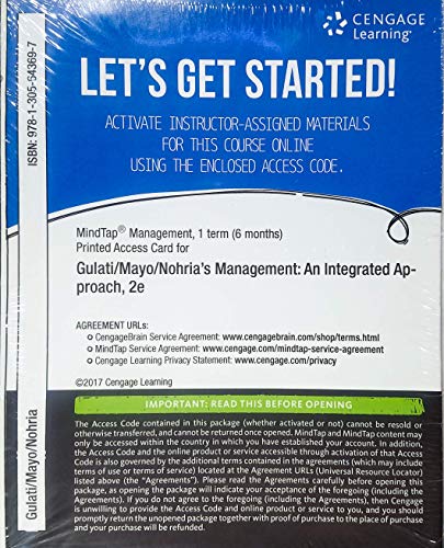 MindTap Management, 1 term (6 months) Printed Access Card for Gulati/Mayo/Nohria's Management