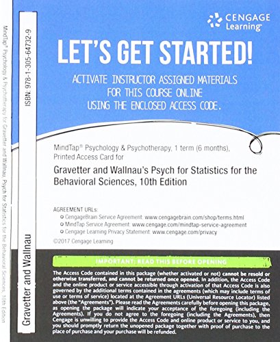 MindTap Psychology, 1 term (6 months) Printed Access Card for Gravetter/Wallnau's Statistics for The Behavioral Sciences, 10th