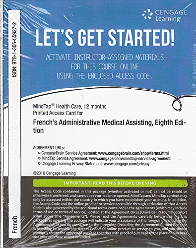 MindTap Medical Assisting, 2 terms (12 months) Printed Access Card for French's Administrative Medical Assisting, 8th
