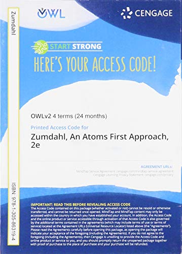 OWLv2 with Student Solutions Manual, 4 terms (24 months) Printed Access Card for Zumdahl/Zumdahl's Chemistry: An Atoms First Approach, 2nd