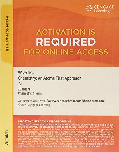 OWLv2, 1 term (6 months) Printed Access Card for Zumdahl/Zumdahl's Chemistry: An Atoms First Approach, 2nd