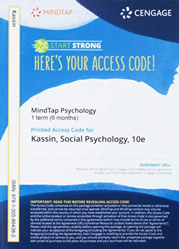 MindTap Psychology, 1 term (6 months) Printed Access Card for Kassin/Fein/Markus' Social Psychology, 10th