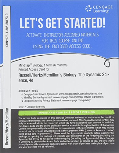MindTap Biology, 1 term (6 months) Printed Access Card for Russell/Hertz/Mcmillanâ€™s Biology: The Dynamic Science