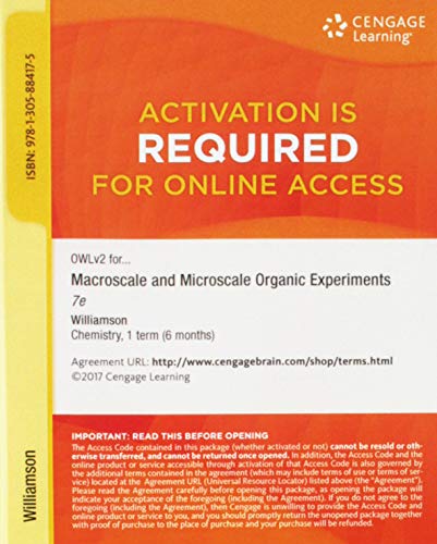 OWLv2 with LabSkills, 1 term (6 months) Printed Access Card for Williamson/Masters' Macroscale and Microscale Organic Experiments, 7th