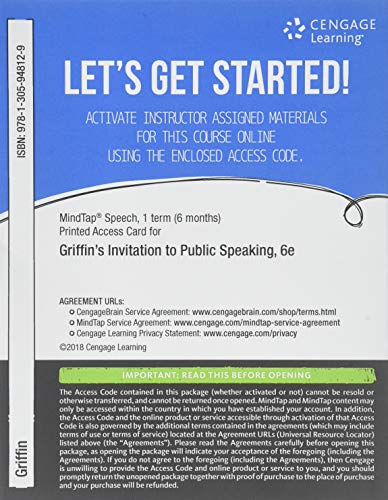 MindTap Speech, 1 term (6 months) Printed Access Card for Griffin's Invitation to Public Speaking - National Geographic Edition, 6th