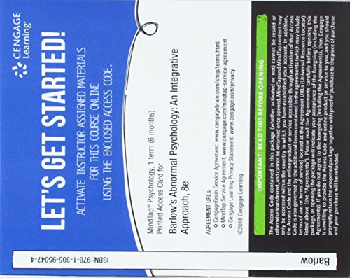 MindTap Psychology, 1 term (6 months) Printed Access Card for Barlow/Durand/Hofmann's Abnormal Psychology: An Integrative Approach, 8th