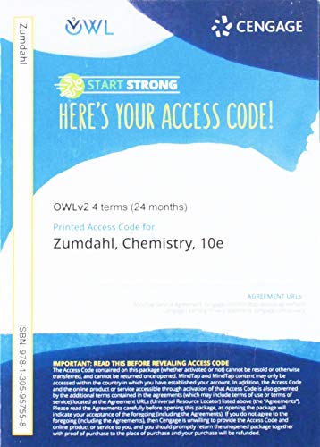 OWLv2 with eBook, 4 terms (24 months) Printed Access Card for Zumdahl/Zumdahl/DeCosteâ€™s Chemistry, 10th Edition